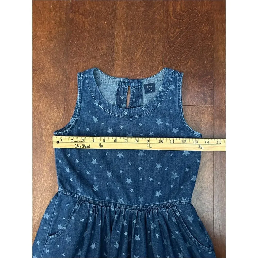 Gap Kids Star-Print Blue Denim Dress, Great 4th of July Summer Dress, Size Lg